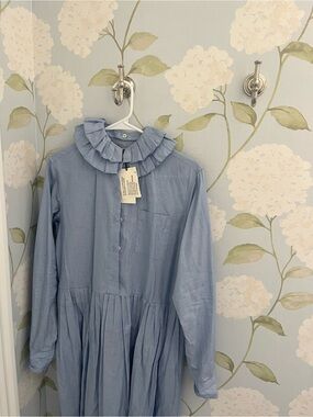 Blue Ruffled Collar Dress